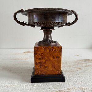 Vintage Neoclassical Style Tazza - Vintage Metal Bowl with Wooden Base